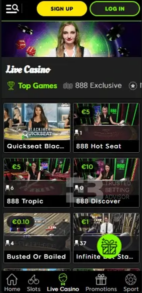 888 Casino mobilalkalmazás élő kaszinókhoz