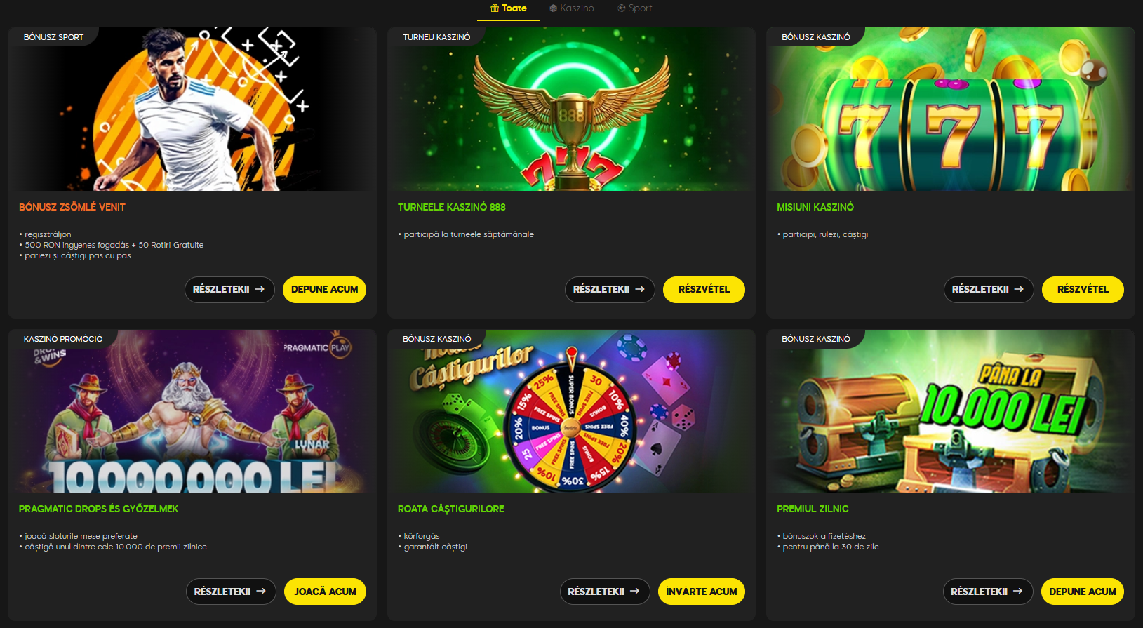 Versenyek, sportbónuszok és a 888 Kaszinó